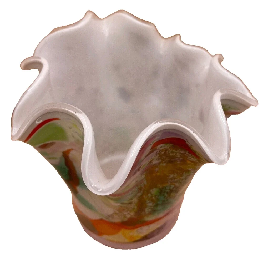 Stunning Josefina Krosno Hand Blown Glass Multi Colored Handkerchief Vase- USED